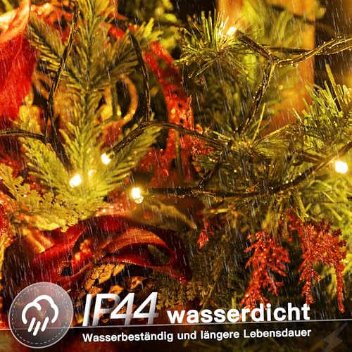 Hopexy Lichterkette außen 20 m 200 LEDs Lichterkette Weihnachtsbaum Weihnachtsbeleuchtung innen mit Fernbedienung Timer, 8 Modi IP44 wasserdicht für Garten Balkon Party Hochzeit Tannenbaum(warmweiß)