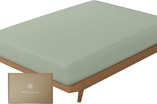 BIOWEAVES 100 % algodón orgánico, solo 1 sábana encimera, 300 hilos, tejido de satén suave con certificación GOTS, gris glaciar, tamaño individual