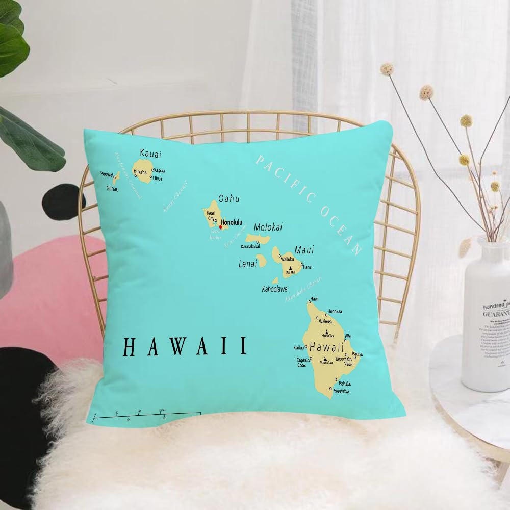 HYOSXW Cushion Cover,Throw Pillow Case Home Decorative for Living Room Bedroom Sofa Chair 16X16 Inch,Hawaiian Decorations,Map of Hawaii Islands with Capital Honolu,Pillowcase 40X40cm