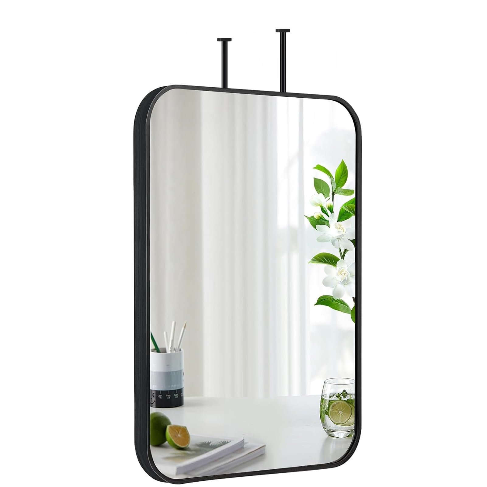 BKSXSOP Wall Mirror Ceiling Hanging Decorative Mirrors, with Black Metal Framed Square Mirror, Customizable Rod for Bathroom Washroom (Size : 40x70cm)