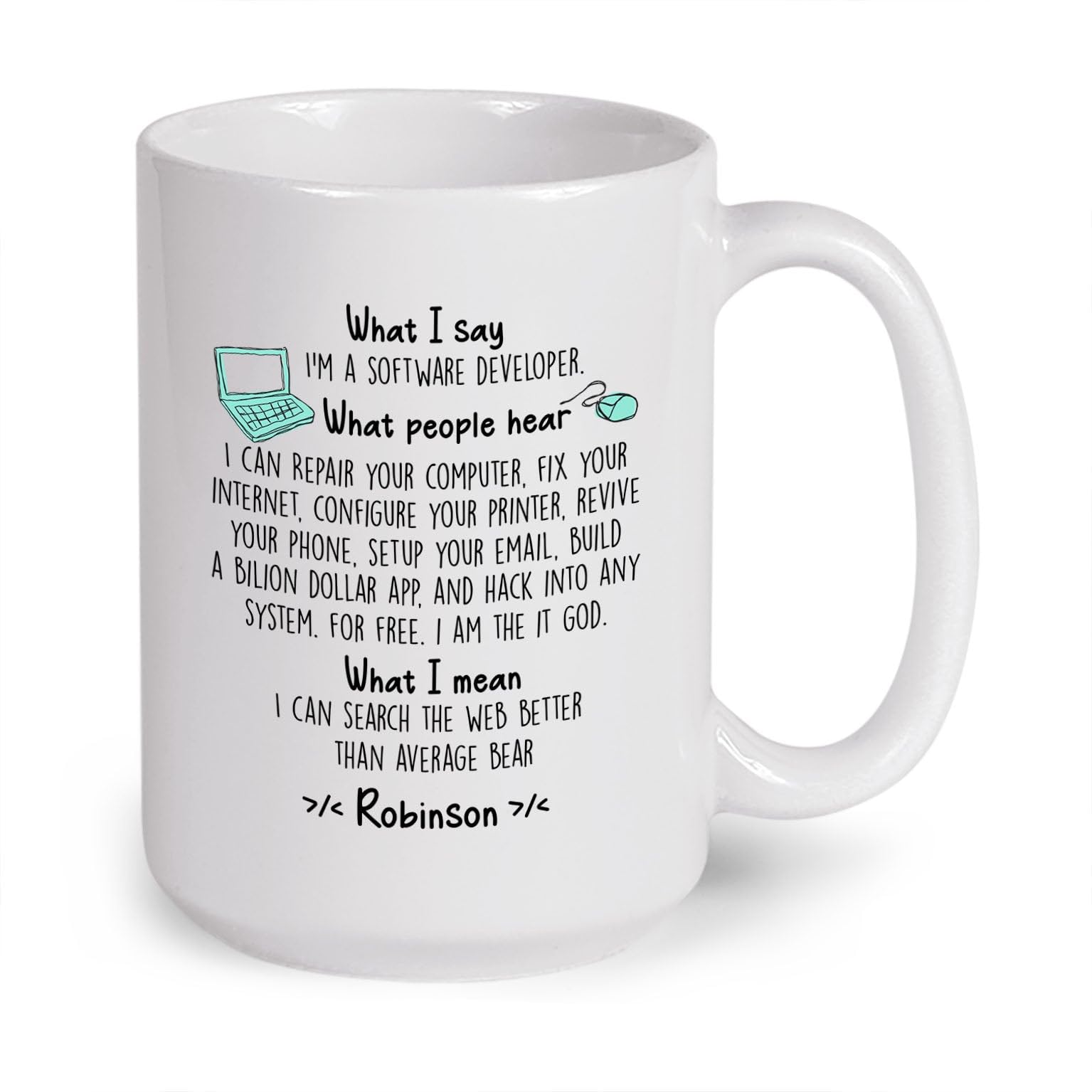 What I Say I'm A Software Developer Mug, Software Developer Gift, Personalized Programmer Mug, Code Mug, Coder Gifts, Software Engineer Mug, Customized Mug With Name, Computer Engineer Cup 11oz 15oz