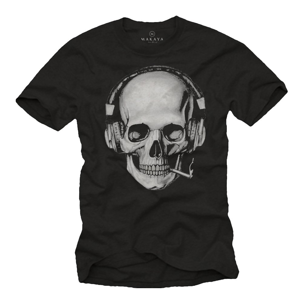Tee Shirt Tete de Mort Homme – Swag Musique Rock Skull avec Casque - Les Beatles, Paul McCartney, John Lennon, RIngo Starr, George Harrison Tee Shirt Tete de Mort Homme - Swag Musique Rock Skull avec Casque