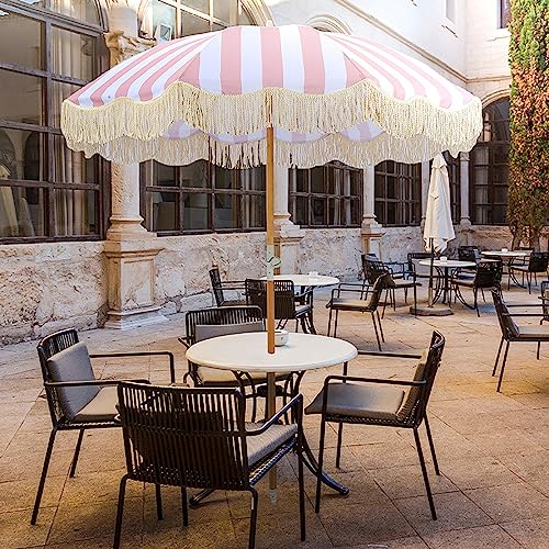image for FUNEWBO Premium Patio Umbrella with Fringe,Round Umbrella with 8 Sturd