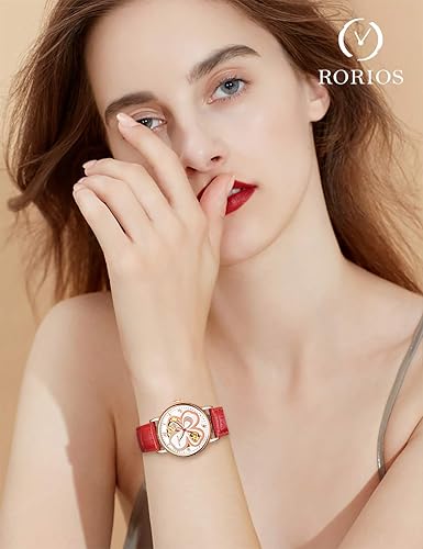 Miniatura 2 de RORIOS Reloj de esqueleto para mujer, reloj automático de cuerda automática con correa de cuero, reloj de pulsera para mujer