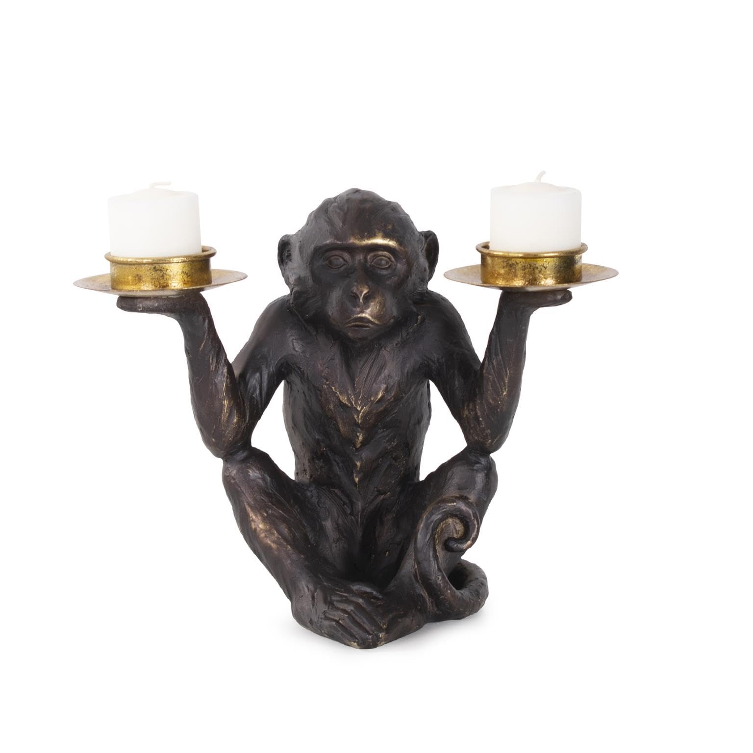 Howard Elliott Barkari Monkey Double Tealight Candle Holder for Home & Office Decor, Modern Hand Finished Barkari Monkey Sculpture for Table Centerpieces and Home Decor, 7.25 x 9 x 5.5 Inch