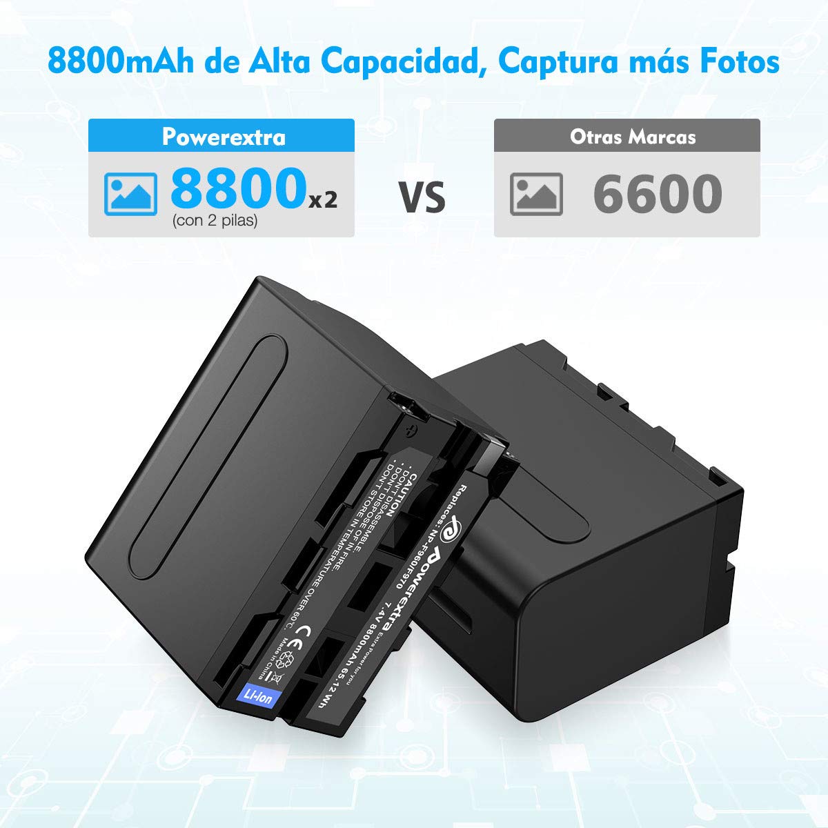 Powerextra 2 Baterías Reemplazo NP-F970 NP-F960 NP-F930 NP-F950 Cámara con Cargador 8800mAh DCR-VX2100 DSR-PD150 DSR-PD170 FDR-AX1 HDR-AX2000 HDR-FX1 HDR-FX7 HDR-FX1000 HVL-LBPB