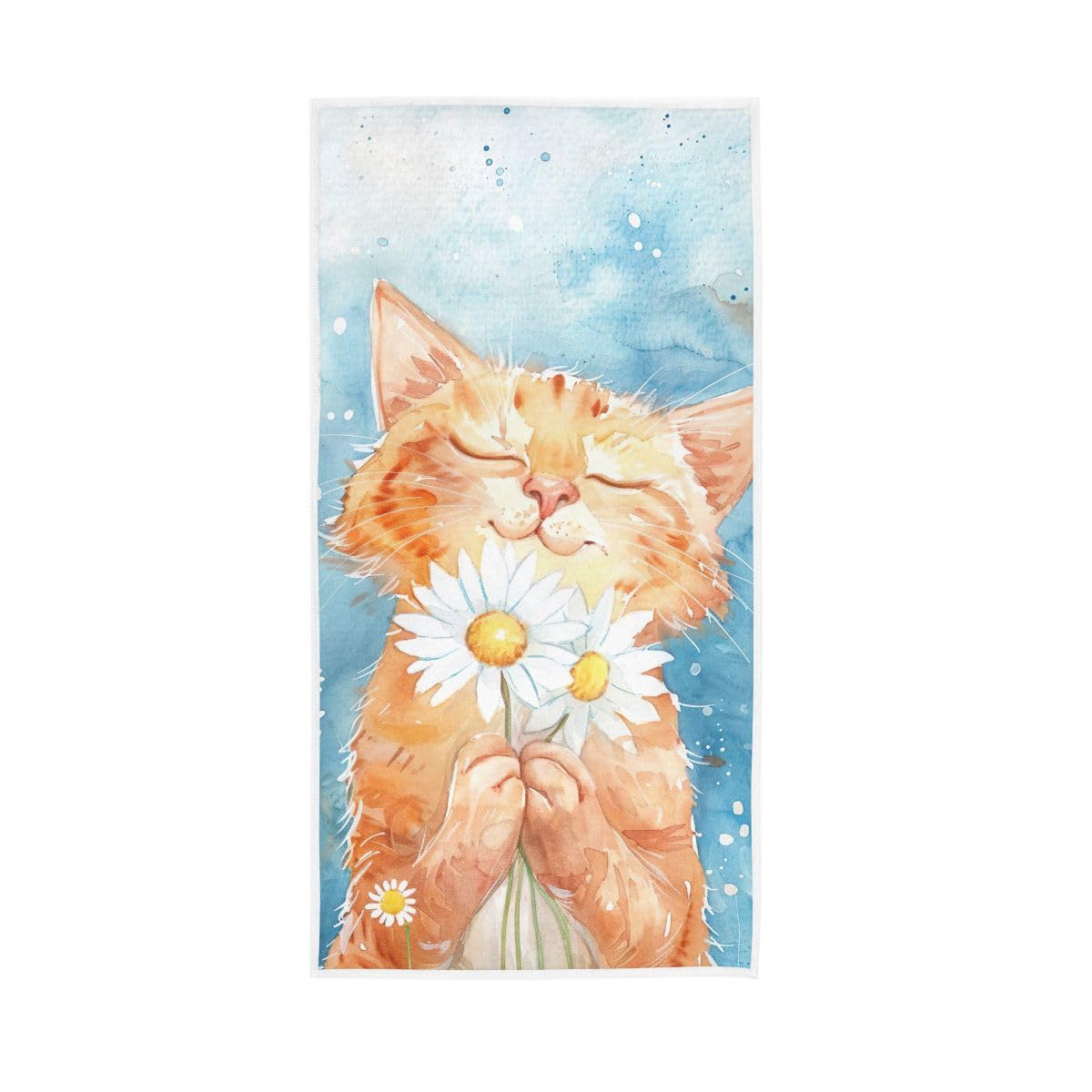 HUYGD Cute Cat Watercolor Blue Hand Towel, Hand Towels Cotton for Hand, Face, Hair, Yoga, Kitchen, Bath 15 x 30 Inches