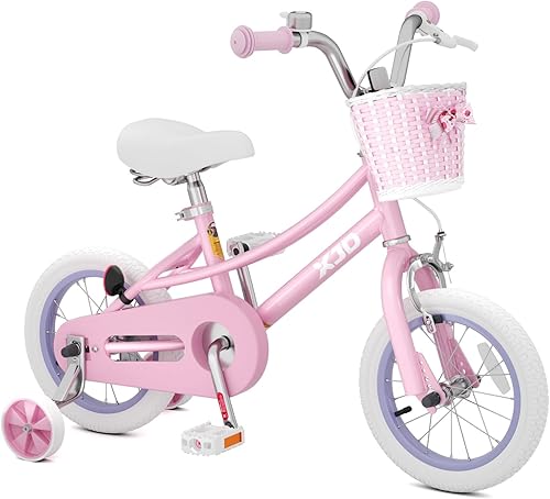 Miniatura 14 de XJD Bicicleta para niñas de 2 a 12 años de edad, bicicleta para niños de 12 a 20 pulgadas, con ruedas de entrenamiento y cesta Rosa claro,Flor
