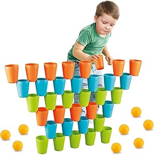 Agirlgle 3 in 1 Baby Stacking Cups Toys Set Interlocking Building & Stacking Toy Game- Colorful Interactive Stackable Cups for Baby Nesting Cups, Pitching Game for Kids Learning and Playing- 44 Pcs