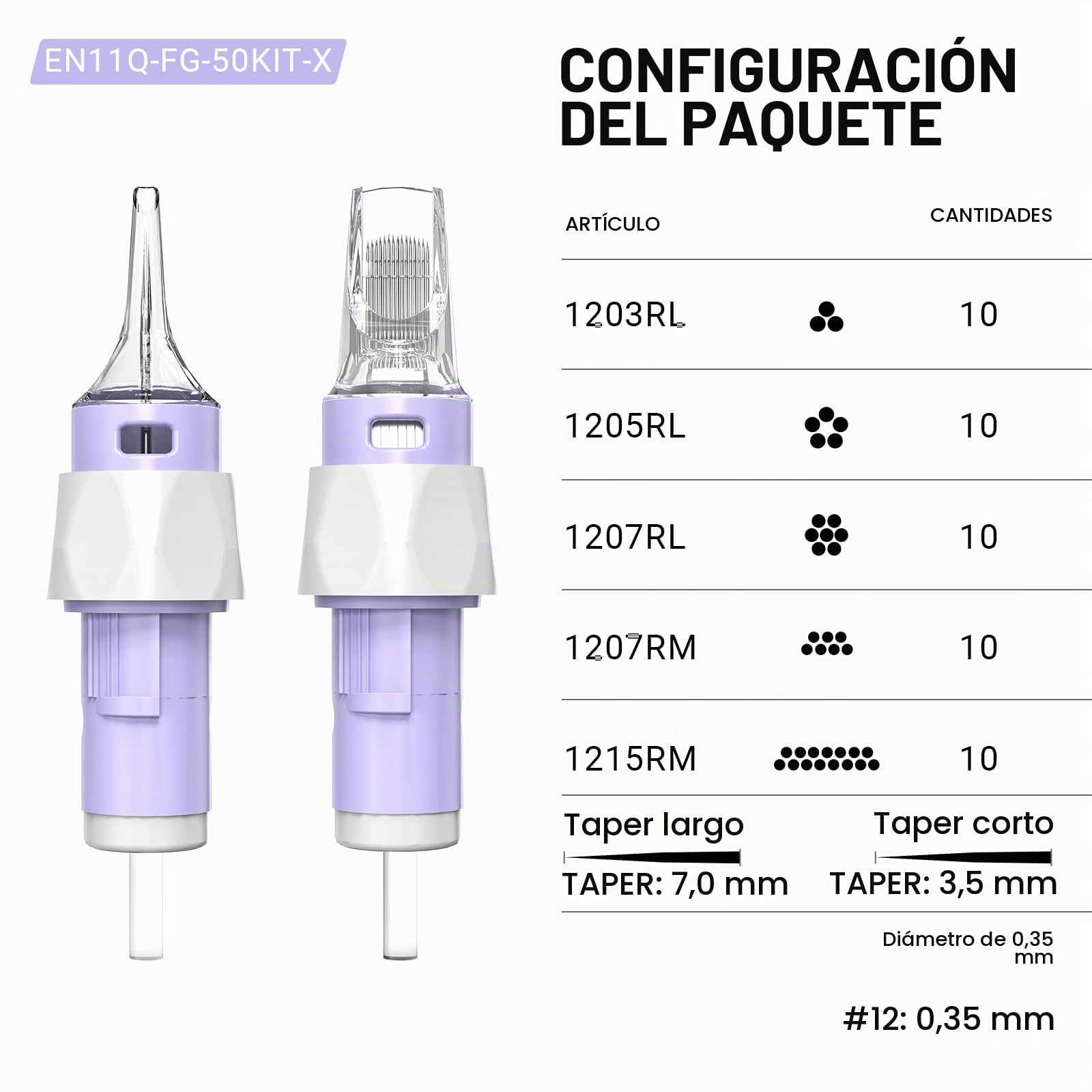 50 PCS Agujas de Tatuaje Cartuchos con Mango de Silicona Tattoo Cartridges #12 Mezclado (3RL 5RL 7RL 9RM 15RM) Agujas para Tatuar Standard Round Liner/Magnum para Máquina de Tatuaje EN11Q-FG-50KIT-X