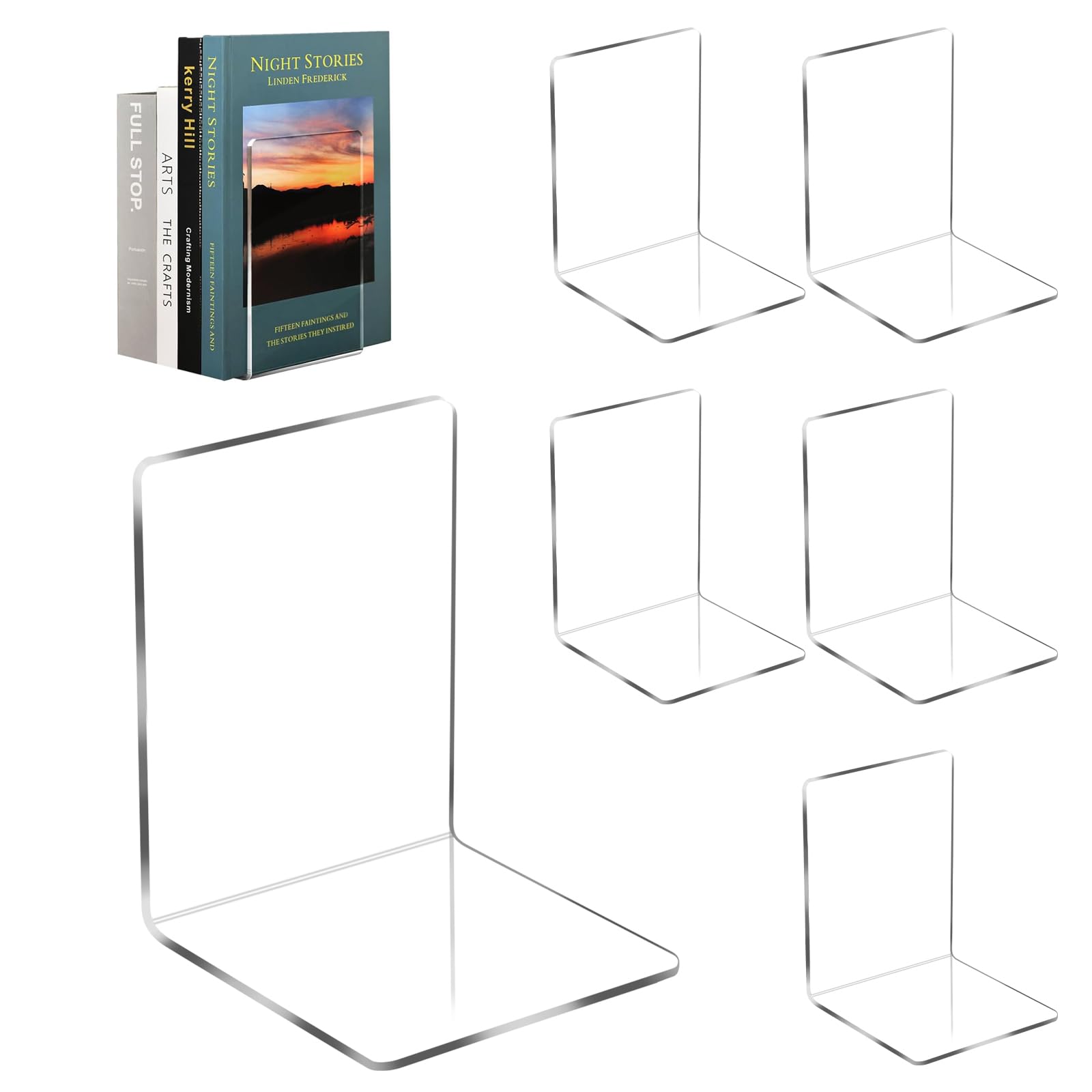 Auauraintt 6pcs Sujetalibros Libros de acrílico Transparente,e, decoración Transparente, con 24 Alfombrillas de Silicona Antideslizantes, Adecuado para la Escuela, el hogar, la Oficina, la Biblioteca