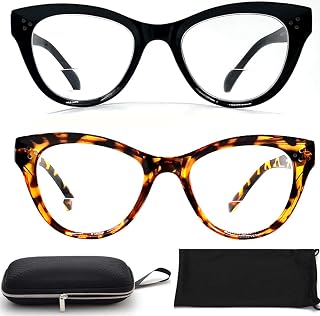 Bifocal Reading Glasses for Women (FREE Storage Case) 2-Pack Spring Hinge Clear Lenses Cat eyes Readers 1.50 1.75 2.00 2.50