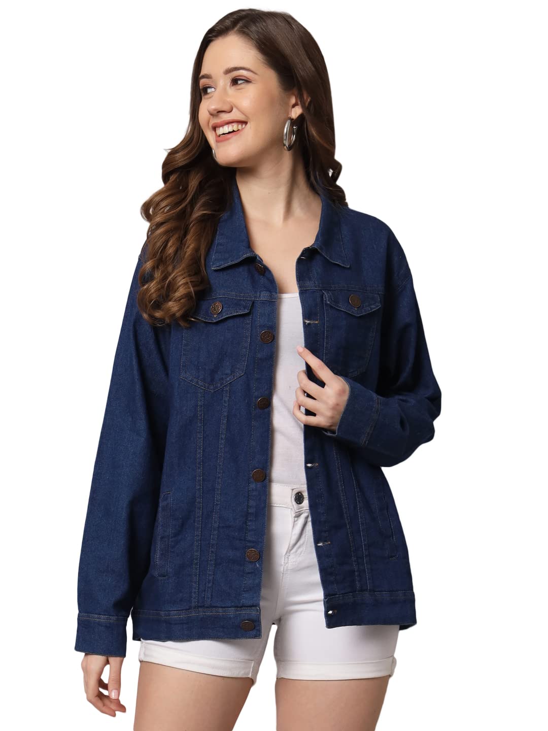 FUNDAY FASHION Women's Denim Blend Solid Loose Fit Standard Length Jacket-picture-36