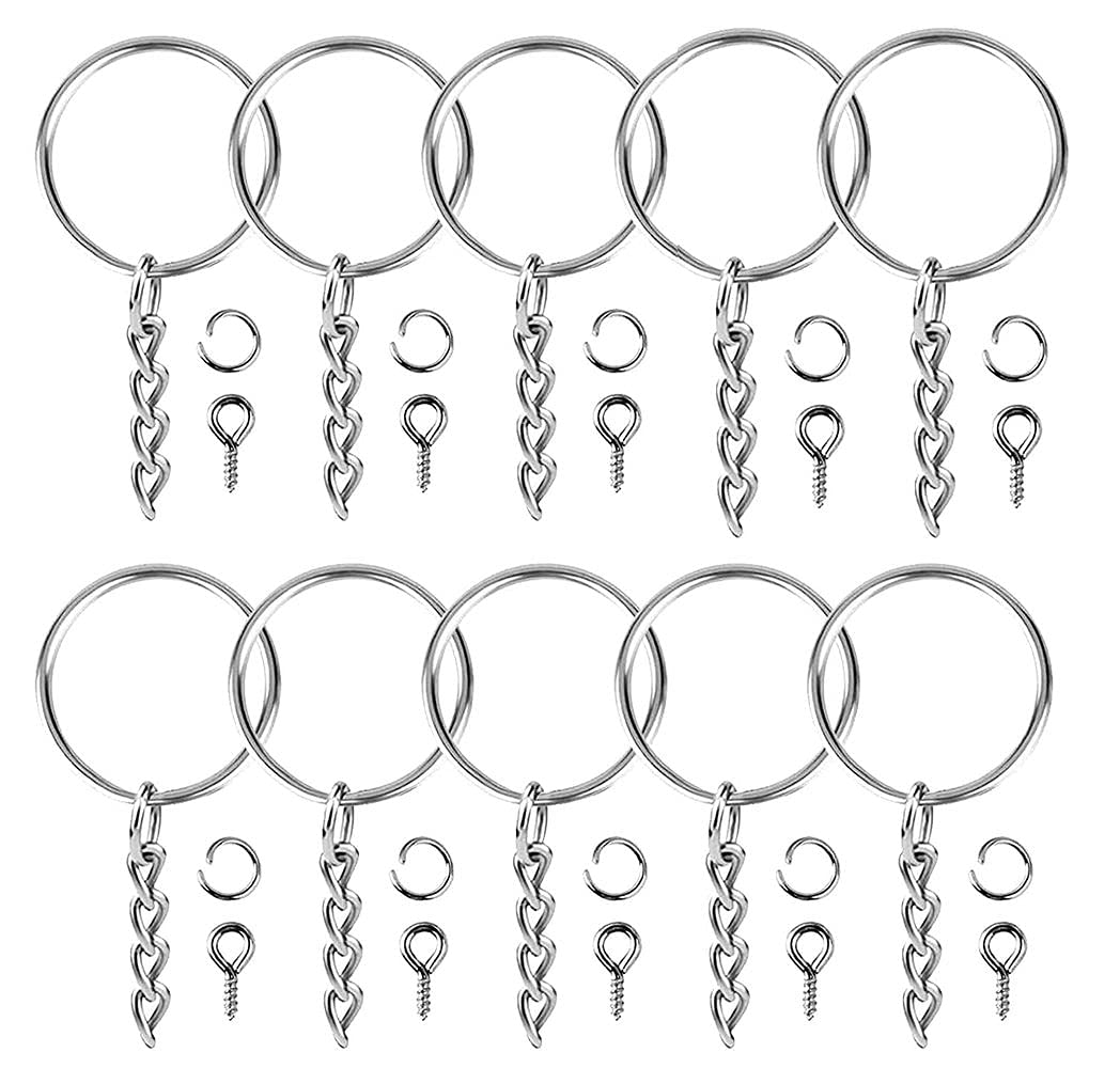 DIY DIYC-10646 Crafts 5 Pcs - 200 Pcs Keychain Rings with Chain and Screw Eye Pins Bulk for Crafts (Pack of 25 Pcs, Keychain Rings)