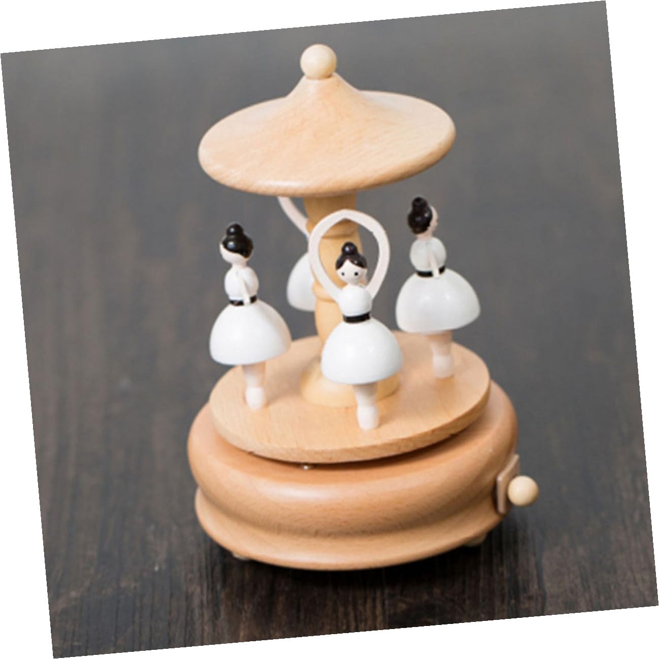 Caja de Música de Carrusel Giratoria de Madera Decoración Musical para Escritorio Adorno Creativo Figura de Bailarina Adecuado Obsequio Infantil y Cumpleaños Diseño Artesanal