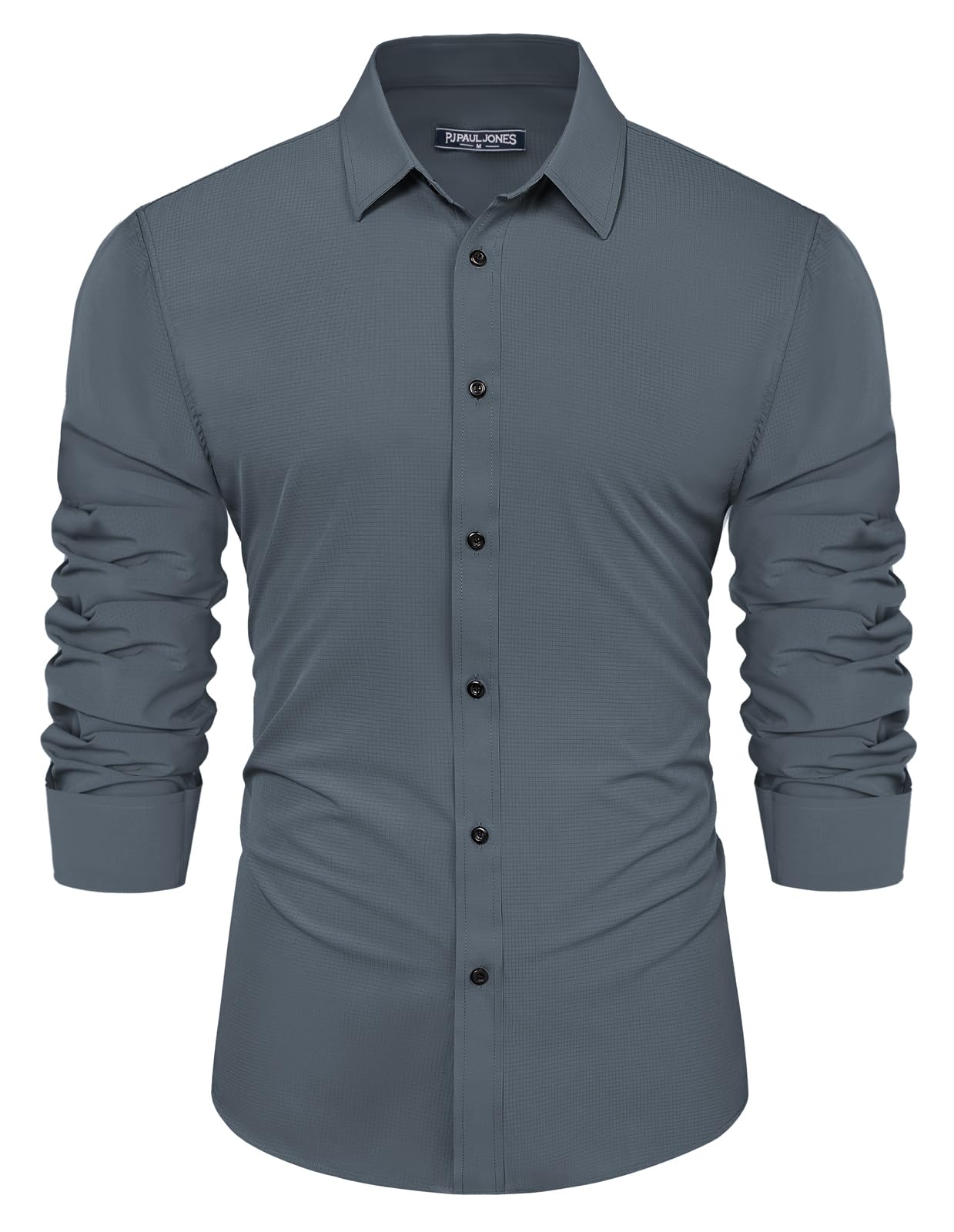 PJ PAUL JONES Camisas de manga larga con botones para hombre, sin arrugas, elásticas, sin pliegues, camisas de vestir informales de negocios