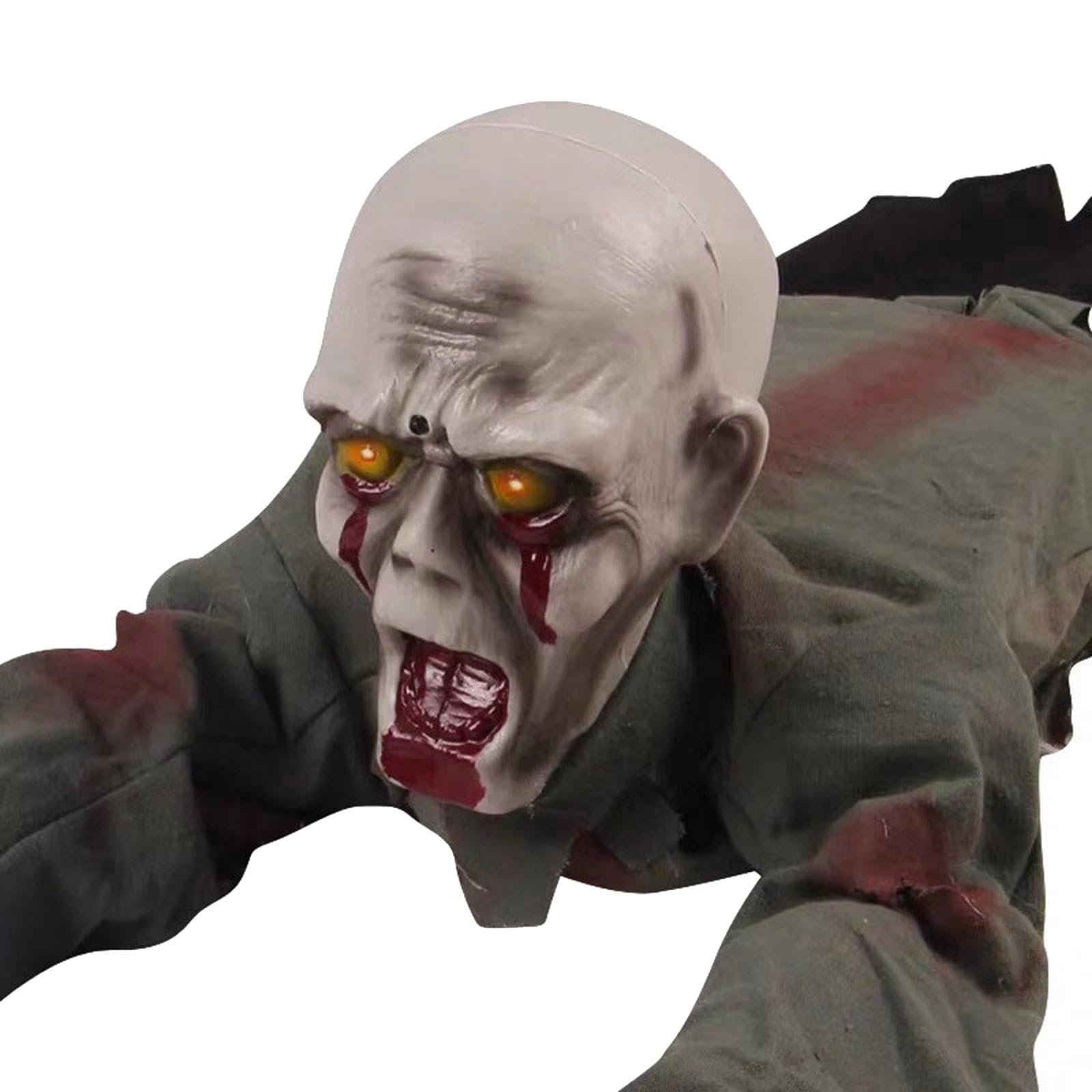 Zombie Article Halloween Rampant Décoration Sonore Yeux Brillants Mouvement Automatique Polypropylène pour Patio Jardin Maison Fête Balcon, Tête Chauve