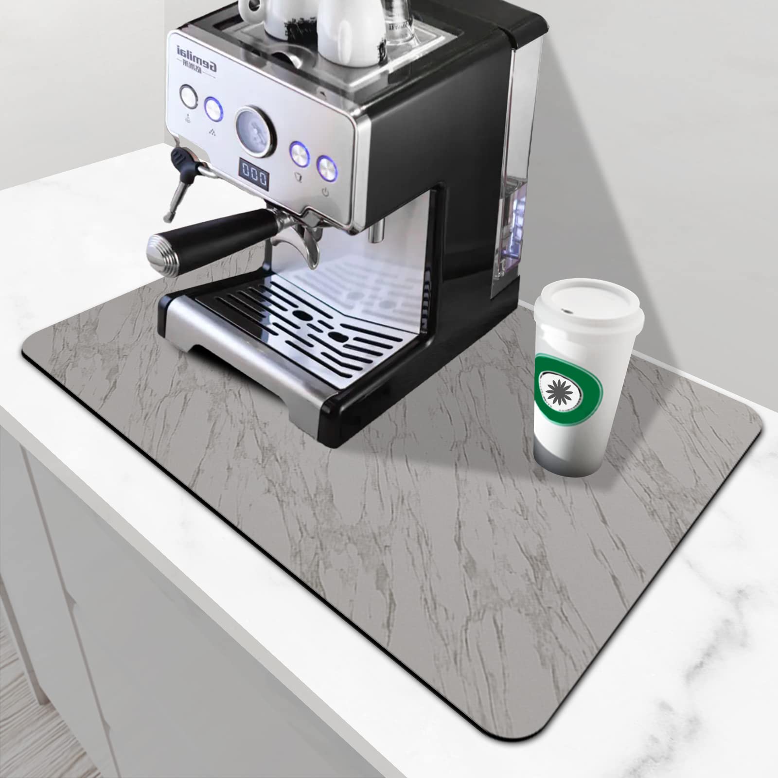 IEEDFJKK Coffee Mat Hide Stain Backed Absorbent for Kitchen Counter Absorbent Mat,Dish Drying Mat Coffee Bar Accessories Fit Under Coffee Machine Coffee Pot Appliance Mats (Marble Grey, 16"x24")