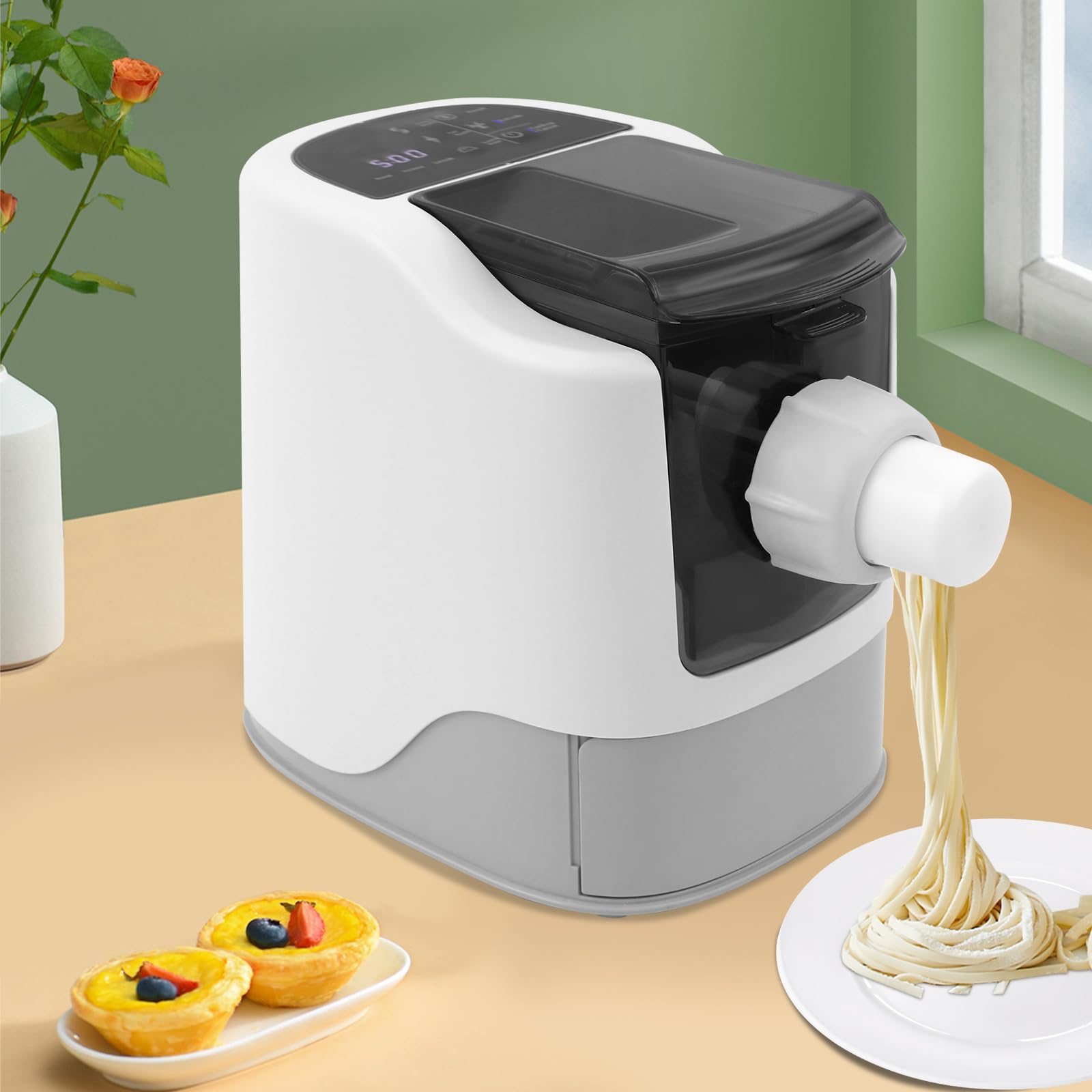 Macchina per pasta elettrica, macchina per pasta automatica, 13 accessori, impasto e pasta, facile da usare, spaghetti maker cucina, pasta fatta in casa, capacità 500 g