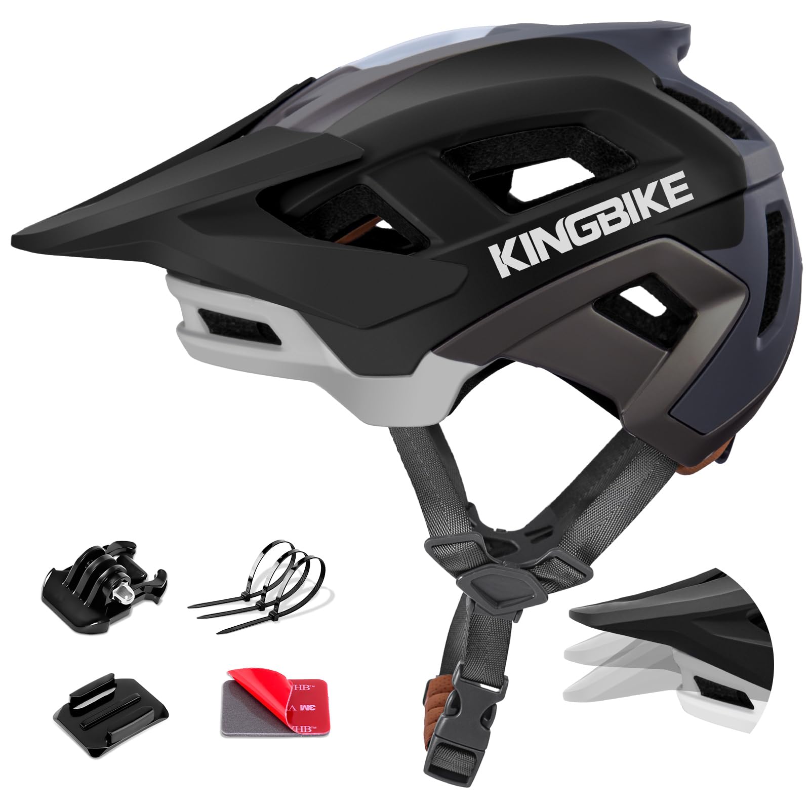 KINGBIKE NTA-8776 Mountain Bike Helmet Professional Ebike Helmets with 3-Level Adjustable Visor & Camera Mount E-MTB Helmet for Adults Men Women Youth