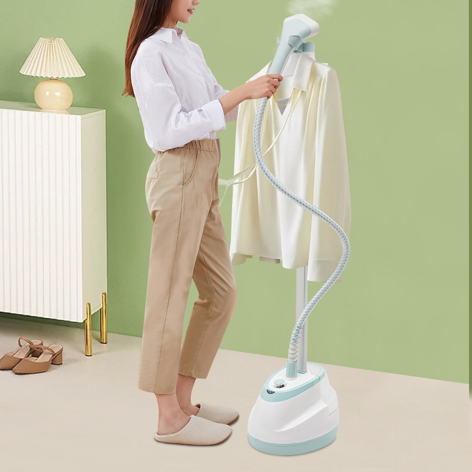 Standing Garment Steamer for Clothes, 2-in-1 Professional Cloth Steamer with Ironing Board and Clothing Hanger Steam Output 45 Seconds For Wrinkles and Creases, 1.6L Steam Iron Fabric Steamer (White)