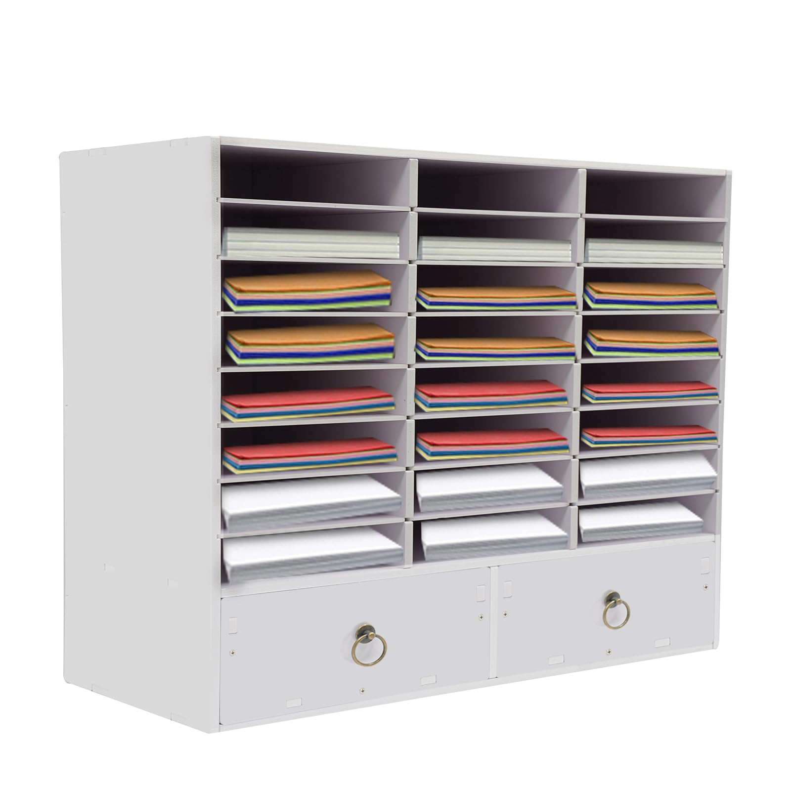 24 scomparti per ufficio con 2 cassetti, formato A4, portariviste in carta, 71,5 x 30 x 70 cm (bianco)