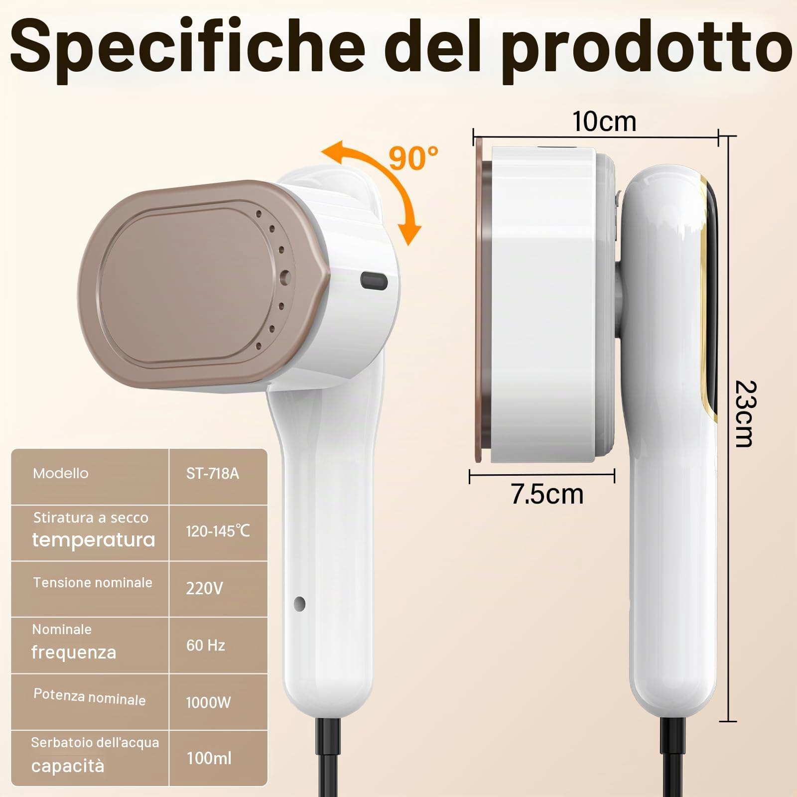 Piastra a vapore portatile Steamer,1000W Ferro da Stiro Verticale,Mini Ferro da Stiro Girevole,2 in 1 Ferro da Stiro da Viaggio con serbatoio dell'acqua da 100 ml, per Casa, Ufficio e Viaggi