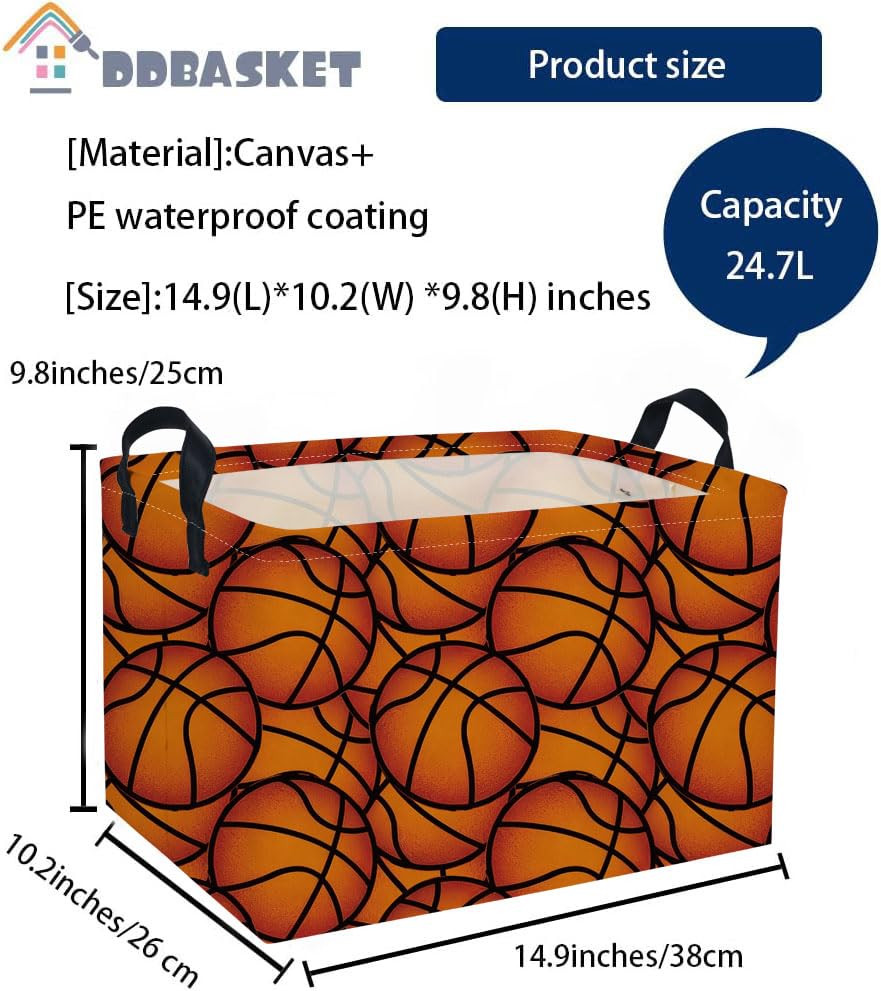 Image of Rectangular Basketball Baskets Gift Basket Empty Kids Storage Bins Baby Boy Basket Kids Toy Storage Bin Organizer Box Basketball Room Decor for Home(Basketballs)
