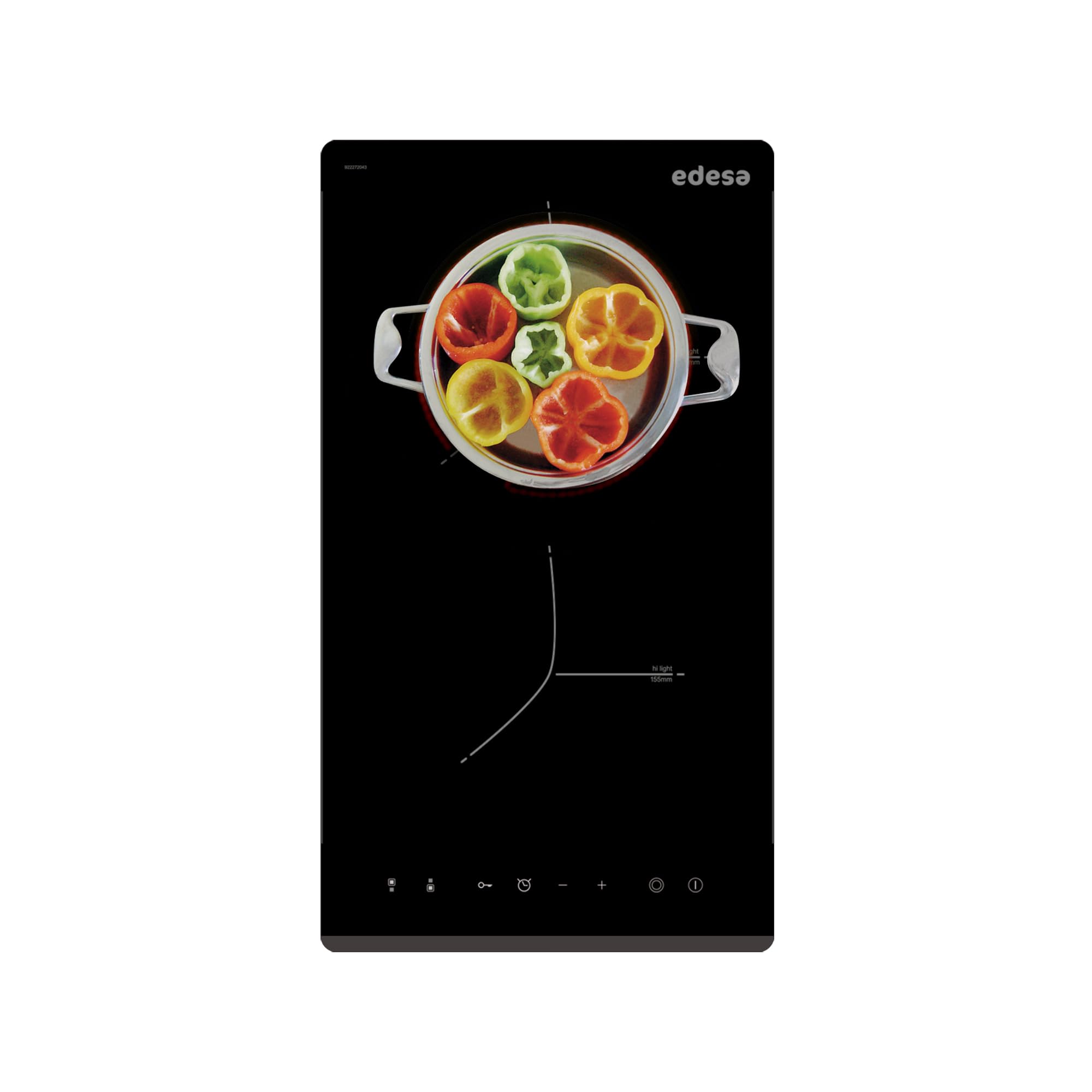 Edesa Placa Vitrocerámica EVT-3220 B/B 2 Zonas Cocción Panel Control Touch, 9 Niveles de Potencia, Indicador de calor Residual, Bloqueo de Seguridad, 3 KW, Color Negro
