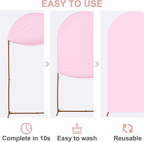 Miniatura 7 de Funda ajustable para arco de boda de 7.2 pies, tela de elastano rosa adecuada para soporte de arco de boda, cumpleaños, fiesta, decoración de arco