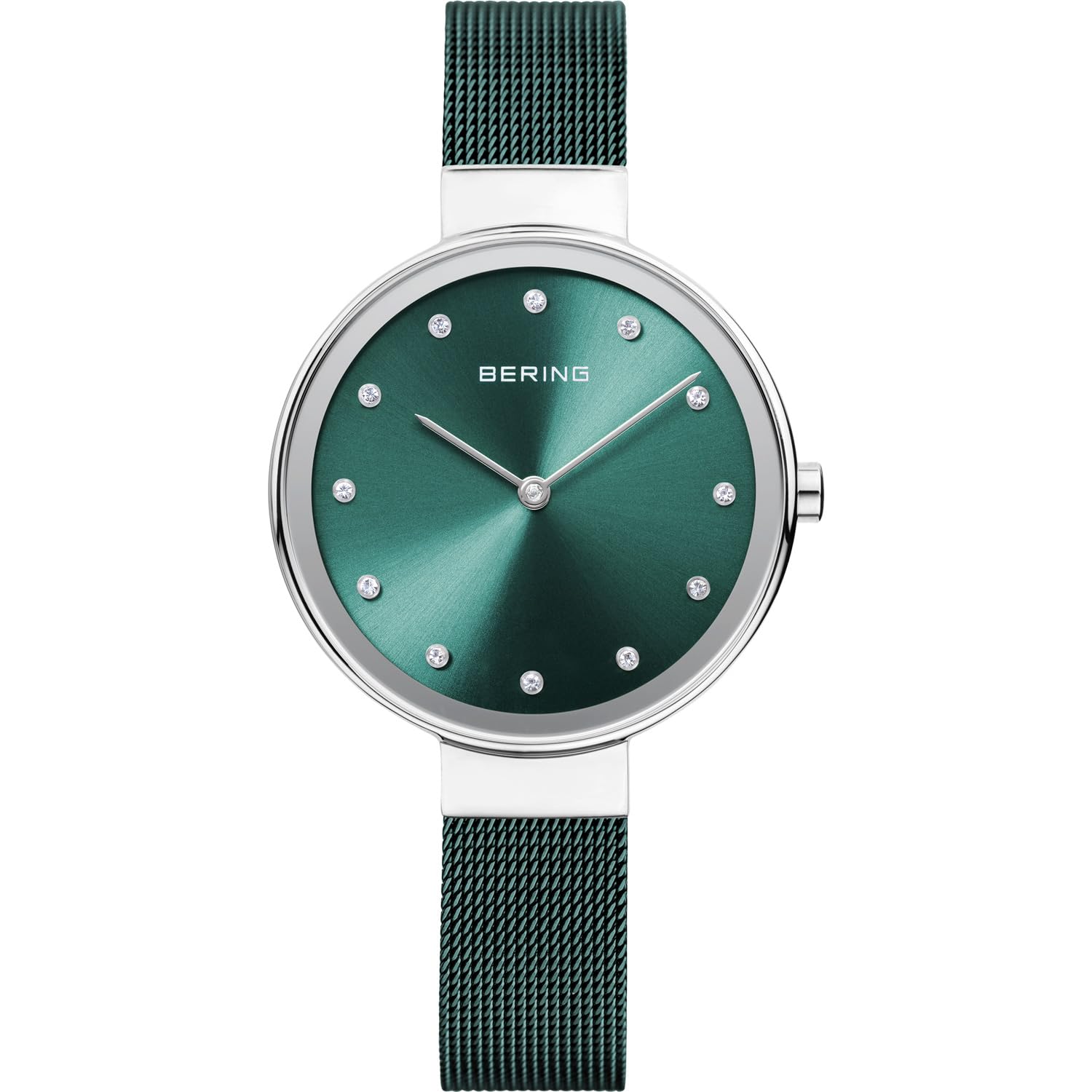 Bering Damen Quarz Uhr | Armbanduhr 34 mm Edelstahlgehäuse und Zifferblatt | Milanaisearmband | Saphierglas | 3 ATM | 12034