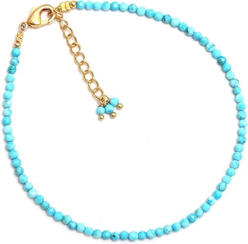 Miniatura 3 de Gempires - Pulsera de cuentas de turquesa con piedra natal de diciembre, hipoalergénica, 8 pulgadas, chapada en oro, delicadas pulseras minimalistas