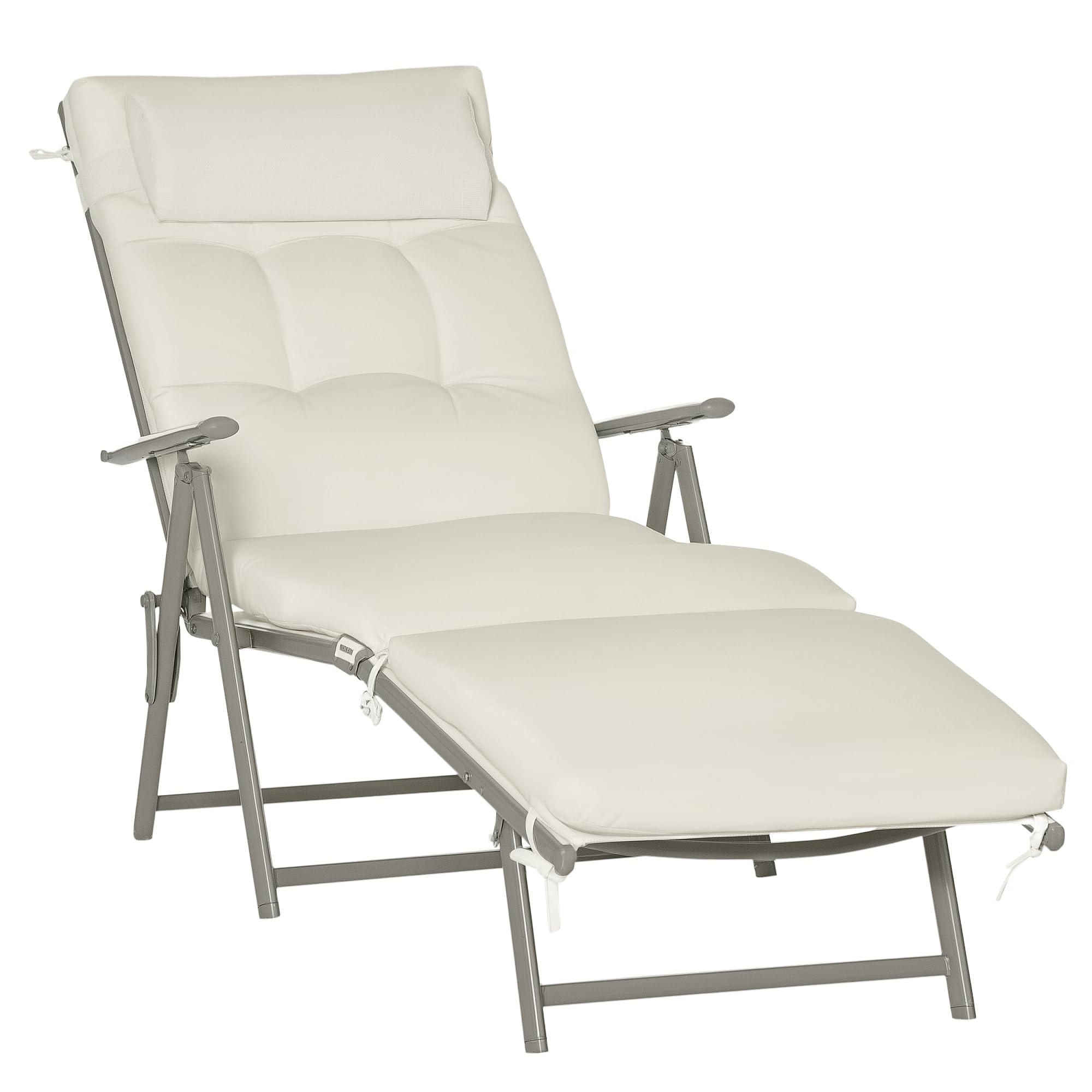 Outsunny Sun Lounger Steel Frame Foldable Textilene Recliner Cream