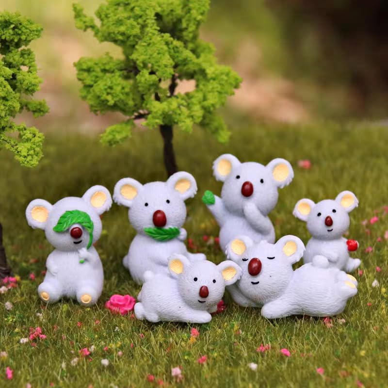 BlingABC Lot de 6 mini figurines de koalas pour décoration de gâteau, décoration de jardin féérique pour enfants, anniversaire, fête prénatale, fête, gâteau, maison de poupée, bureau