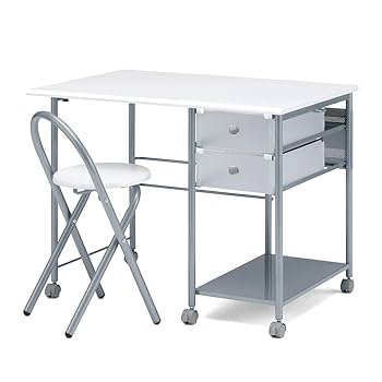 コンパクトデスク キャスター付き ホワイト SANWA SUPPLY 折りたたみデスク 折りたたみイス付 キャスター付