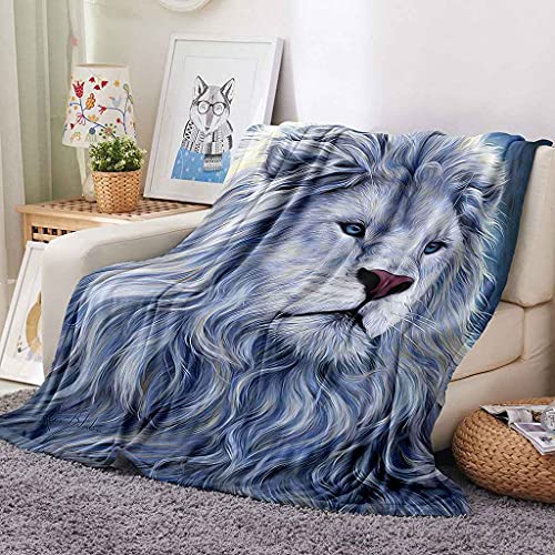 Couverture lion gris en microfibre douce effet relief 3D - 3