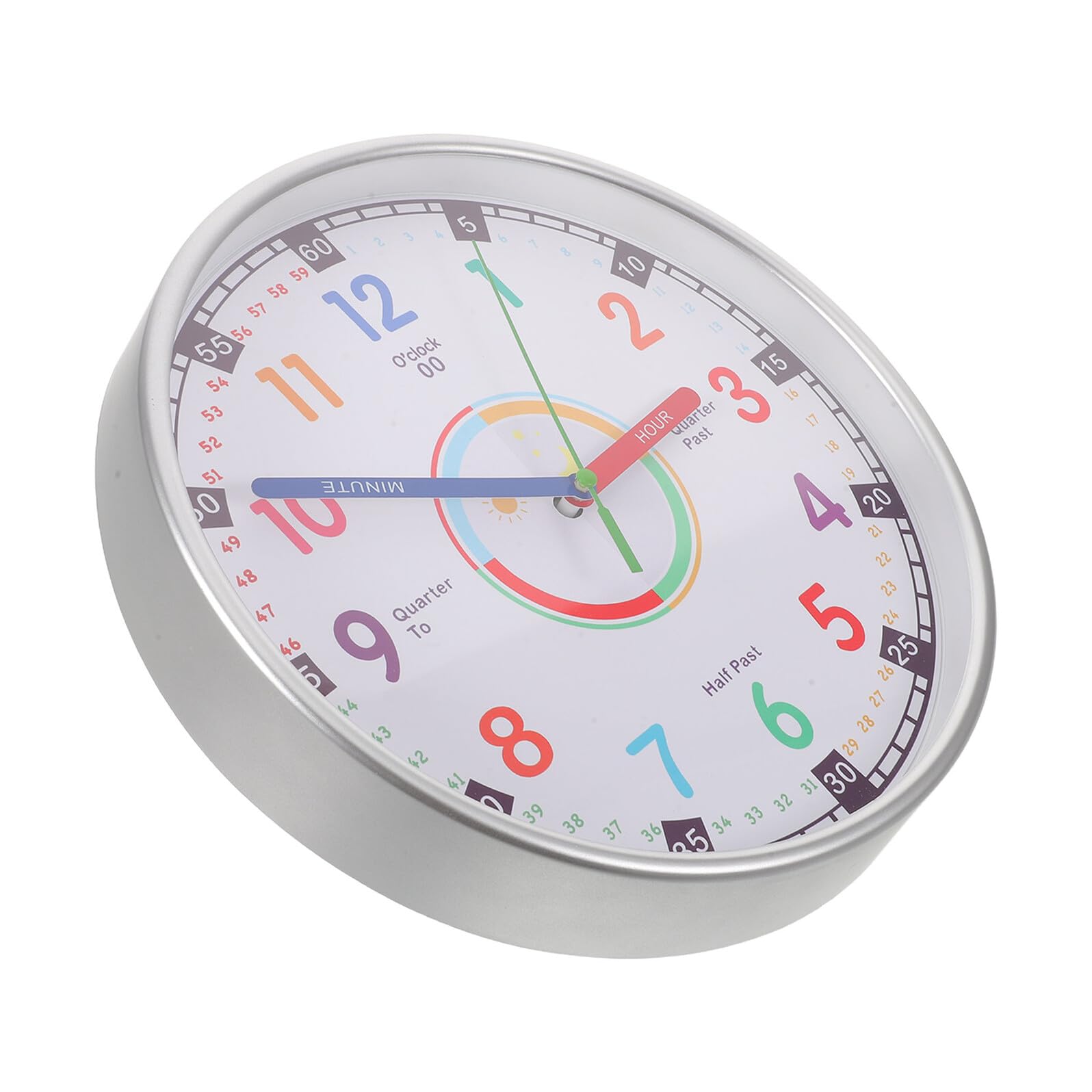 Horloge murale pédagogique silencieuse 25cm avec chiffres colorés pour enfant
