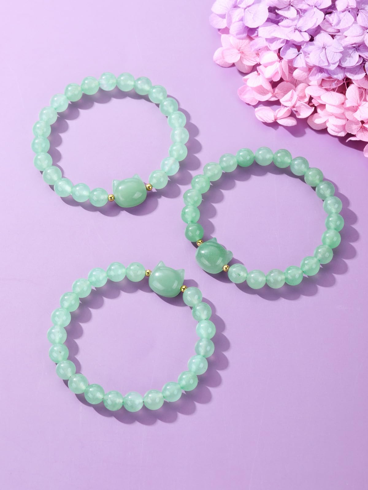 LYGBAOFUL Bracciale con Gatto in di avventurina Verde per Donna Uomo Braccialetti con Perline in Pietra di da 8 mm Braccialetti di Protezione con Pietre preziose Bracciale Elasticizzato Bracciale