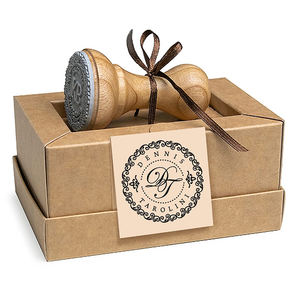 Personalisierter Stempel Initialen 2 Buchstaben, Stempel Individueller Text Name Monogramm, Holz Rund 37 mm, Einzigartige Kraft Geschenkbox
