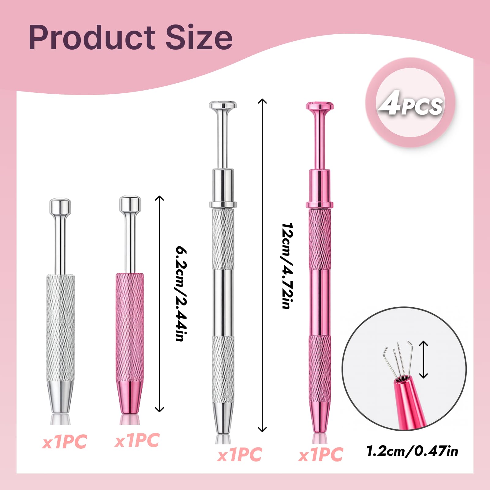 Pinze per Sfera Piercing, Strumento Gioielliere, Versioni Lunga e Corta, Rosa e Argento, 4 Pezzi