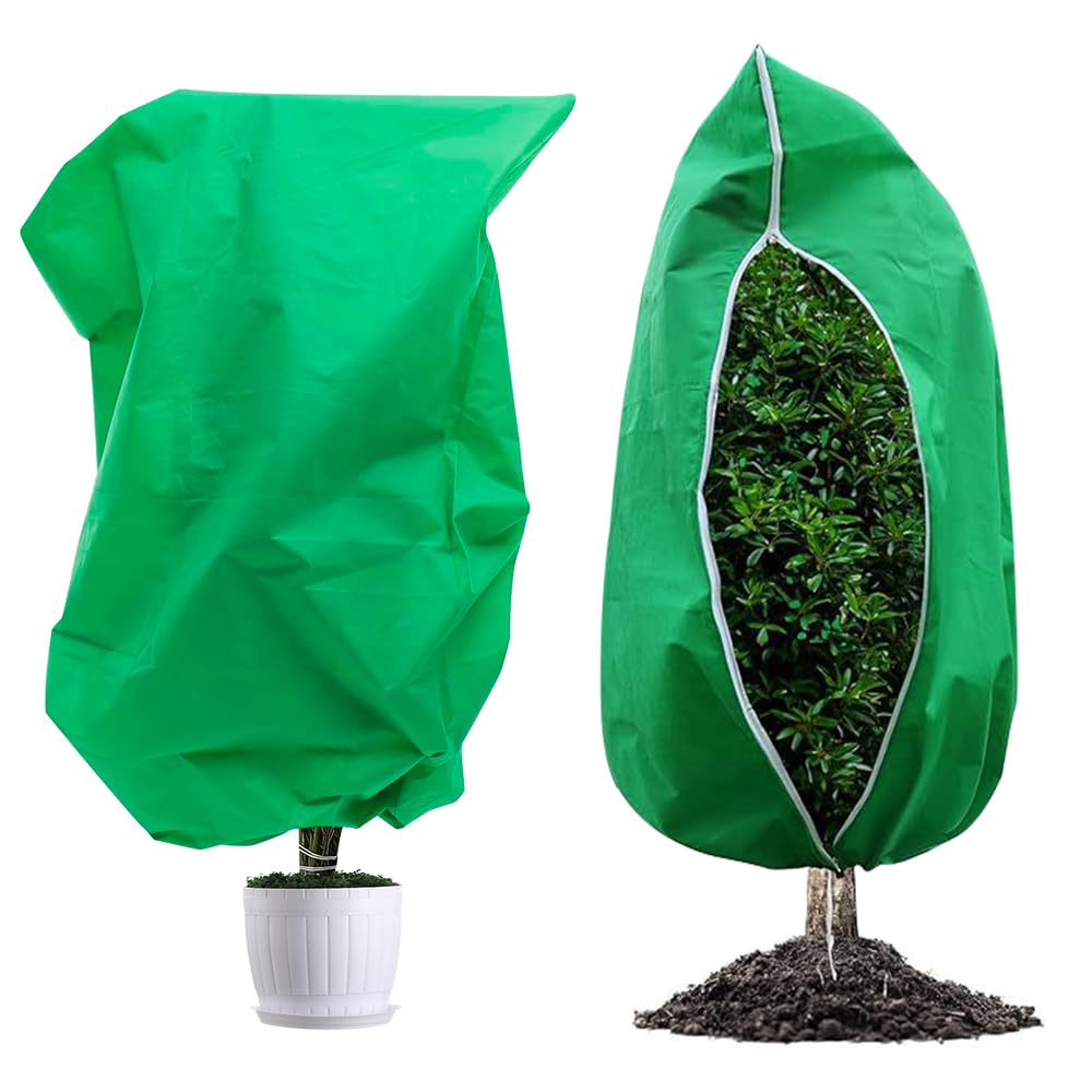 HOVCEH Pack of 2 Winter Protection for Plants, 80 x 120 cm, Plant Protection, Winter, Winter Protection for Pot Plants with Drawstring and Zip, Frost Protection Plants, Breathable, Tear-Resistant,