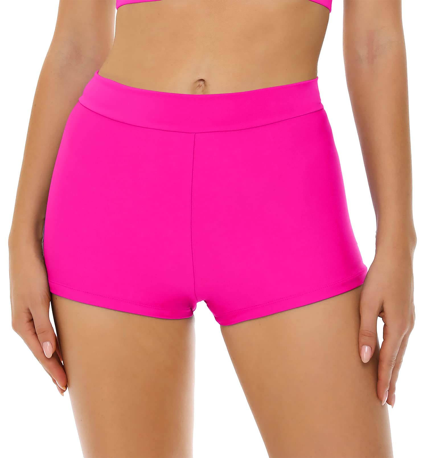 Women's Swim Shorts High Waisted Swimsuit Boy Shorts Full Coverage Bikini Tankini Swim Bottoms, Hot Pink, Small-image-17