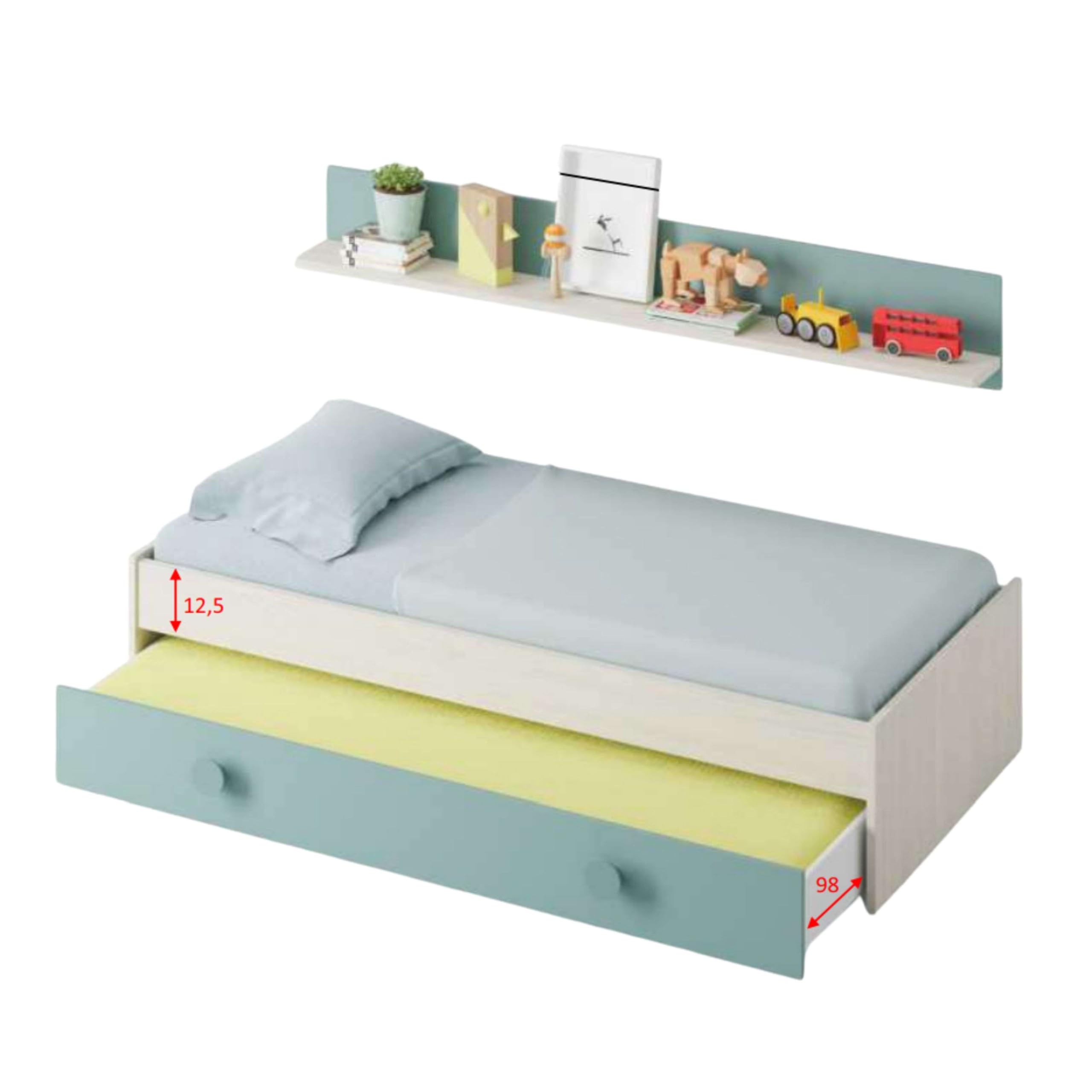 Miroytengo Dormitorio Completo para Habitación Juvenil o Infantil en Color Verde y Blanco con un Somier Incluido