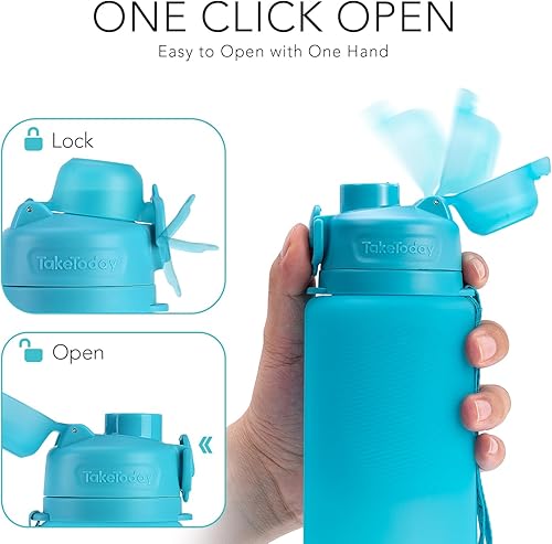 Miniatura 5 de TakeToday Collapsible Water Bottles 32oz, Foldable Travel Water Bottle, BPA Free, Silicone Water Bottle Leakproof for Hiking, International Travel,
