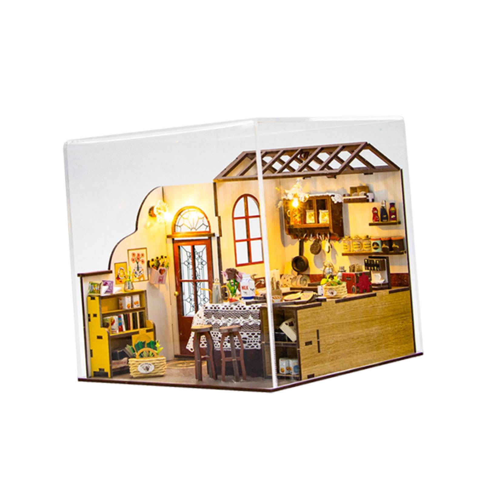 Kit per casa delle bambole in miniatura con luci LED, modello di costruzione della cucina fai da te, collezione artigianale in legno per San Valentino regalo creativo