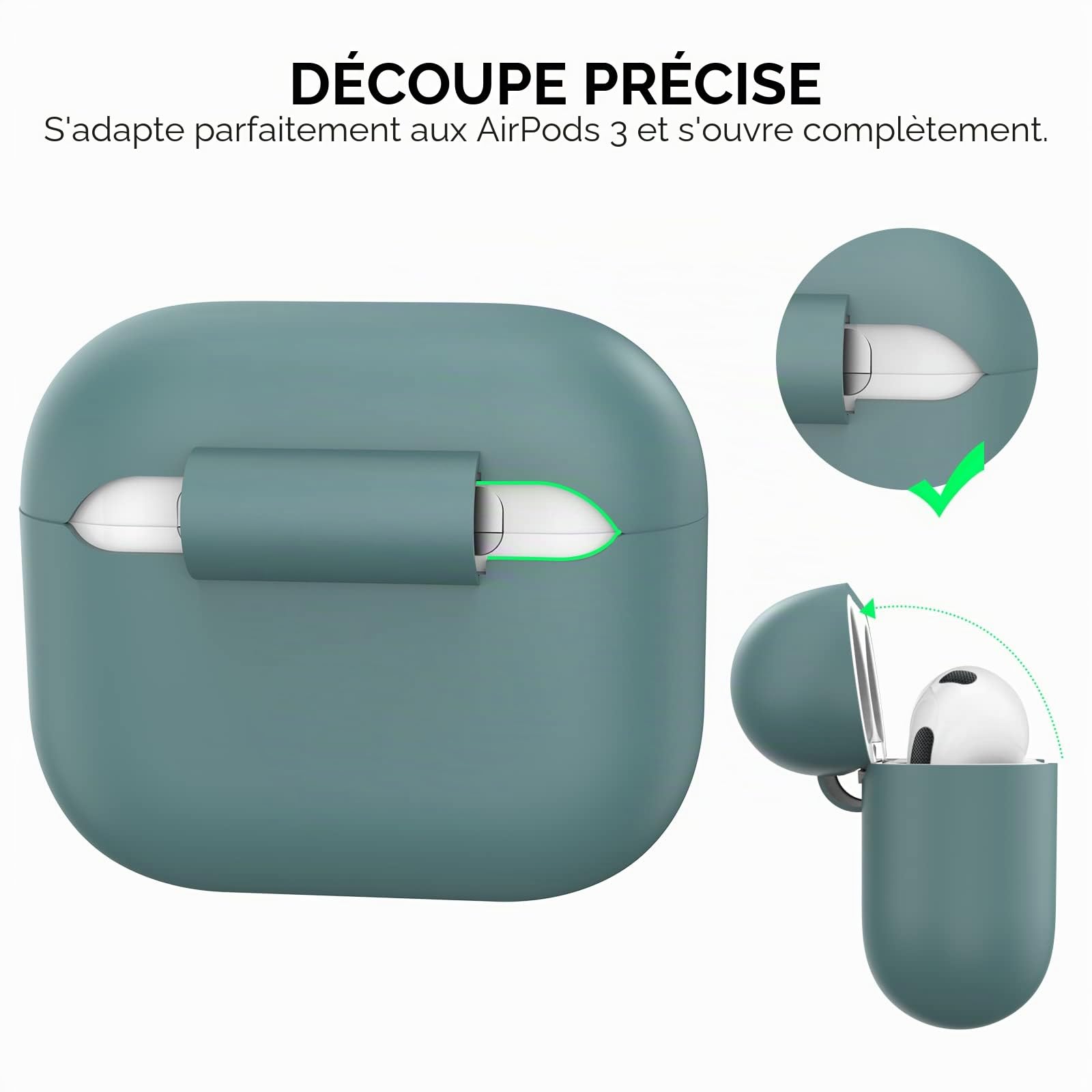 AhaStyle Coque AirPods 3, Étui en Silicone Souple Antichoc pour Apple AirPods 3ᵉ Génération 2021 (Pine Green)