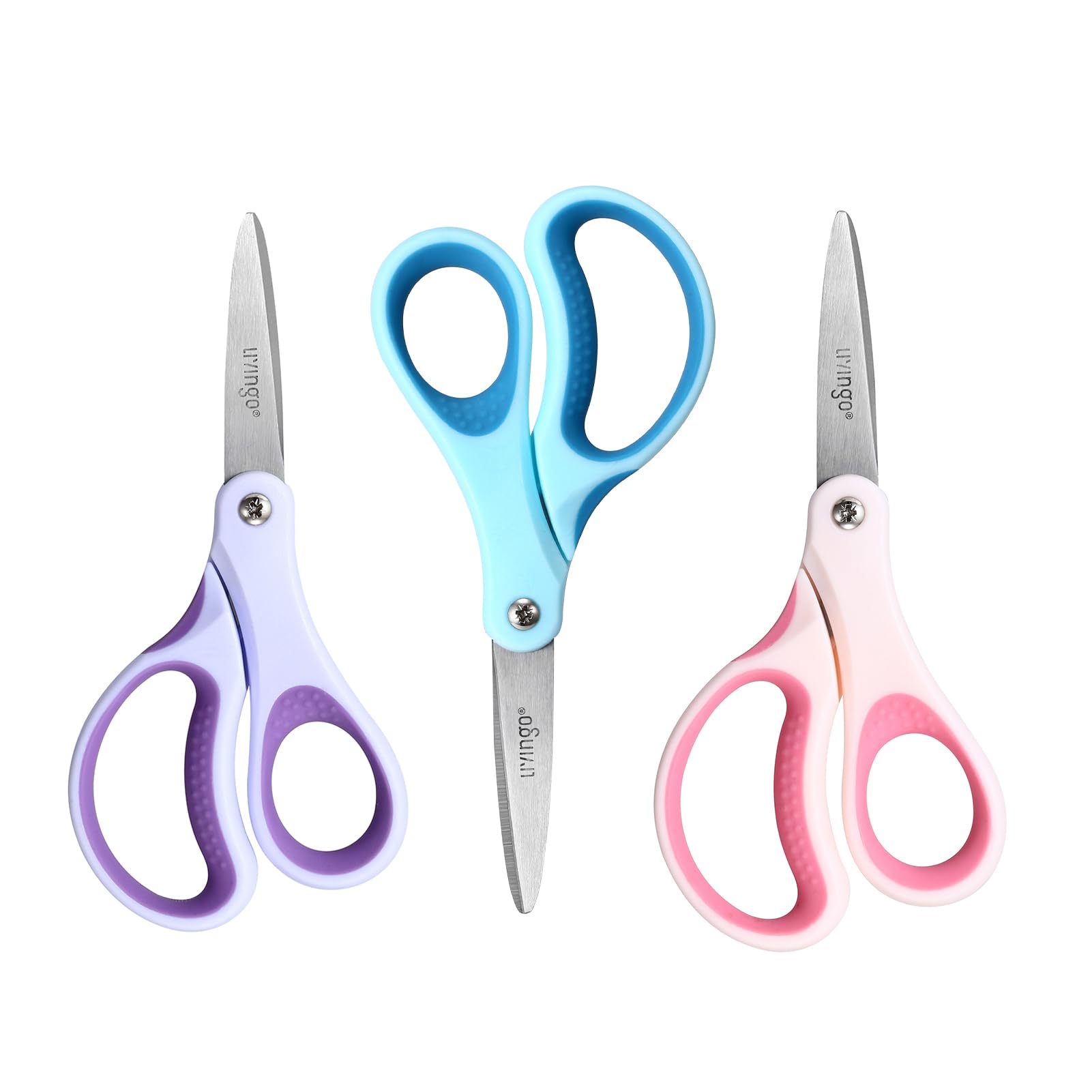 LIVINGO Kids Scissors for Ages 8-11 - 3 Pack 6” Pointed Tip Stainless Steel School Scissors for Children Teacher Classroom Crafting