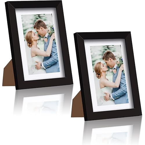 Brozigo 5x7 Picture Frame 2 Pack Photo Frame Black for Wall and Tabletop Display, Family Picture Frame with Mat & Glass for Vertical or Horizontal Display, Gift for family, wedding, graduation,etc,.