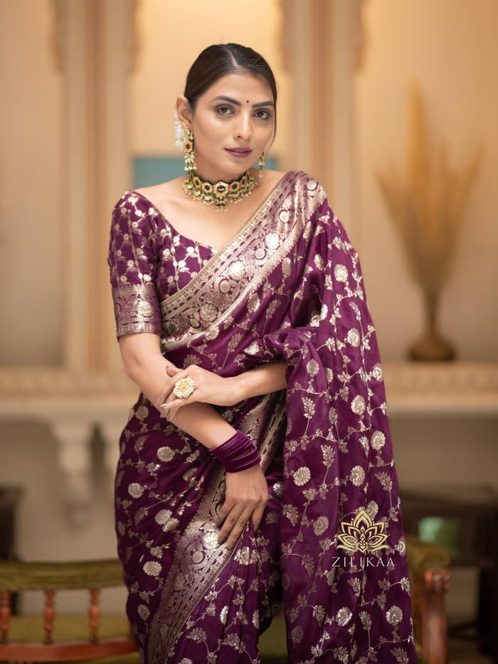 Image of C J Enterprise Women's Pure Kanjivaram Soft Silk Saree Banarasi Style Sarees For Wedding With Blouse Piece (Pari-165)