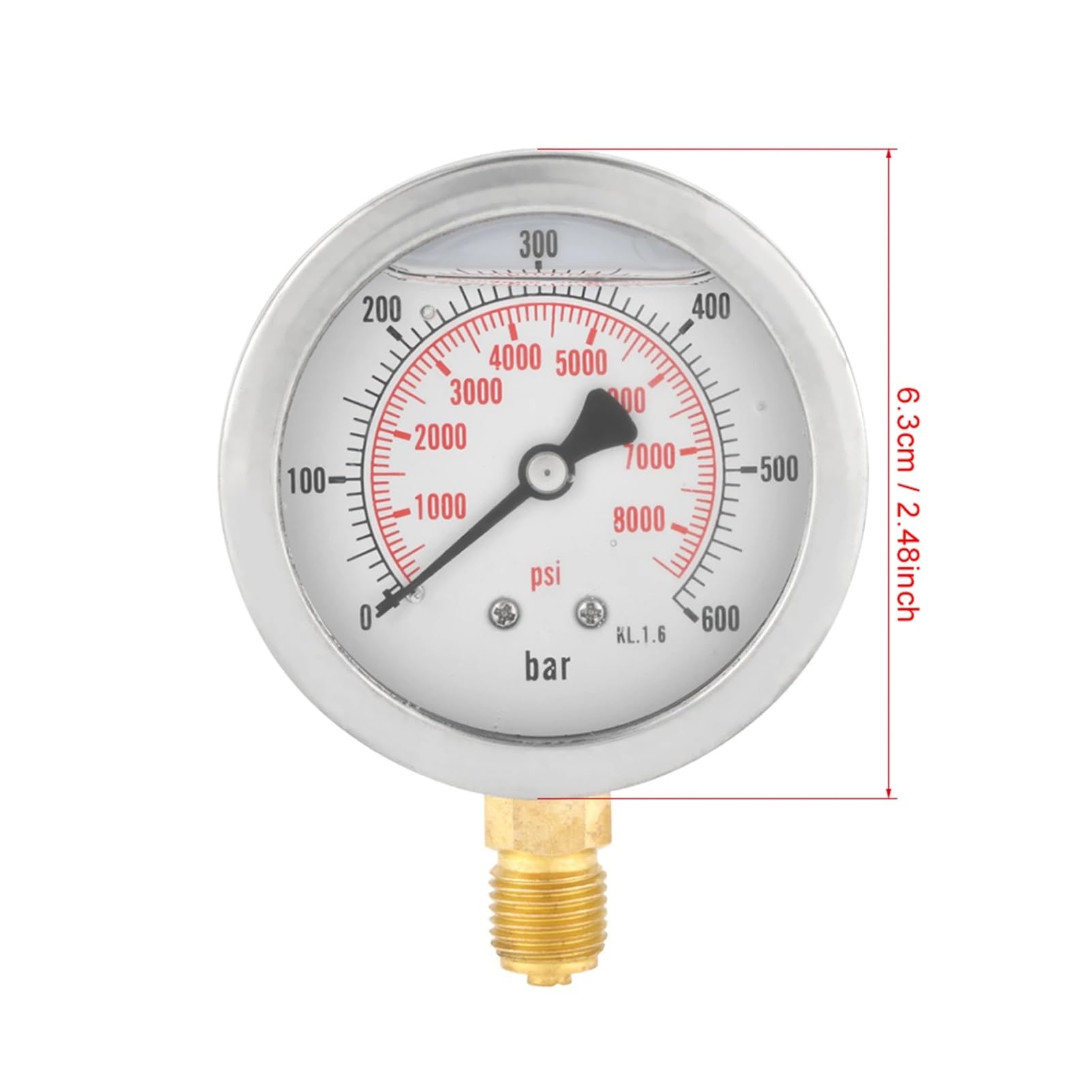 Manometro, Manometro Idraulico 0-600Bar G 1/4 "63mm Quadrante Manometro Idraulico Misuratore di Pressione 'acqua Strumento di Misura 0-8500Psi